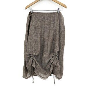 New Eileen Fisher Linen Gauze Pull Cord Skirt Womens L Cocoa A Line